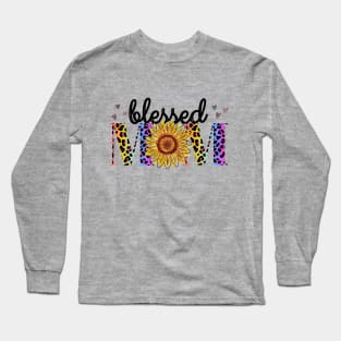 Blessed mom leopard multi color  flower Long Sleeve T-Shirt